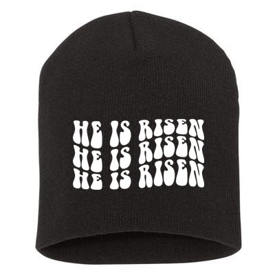 He Is Risen Jesus Retro Groovy Easter Short Acrylic Beanie