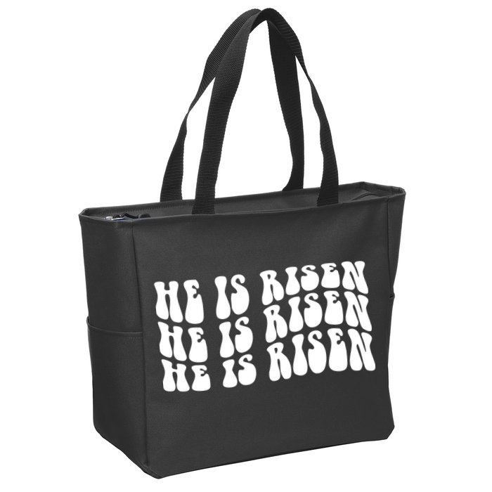 He Is Risen Jesus Retro Groovy Easter Zip Tote Bag