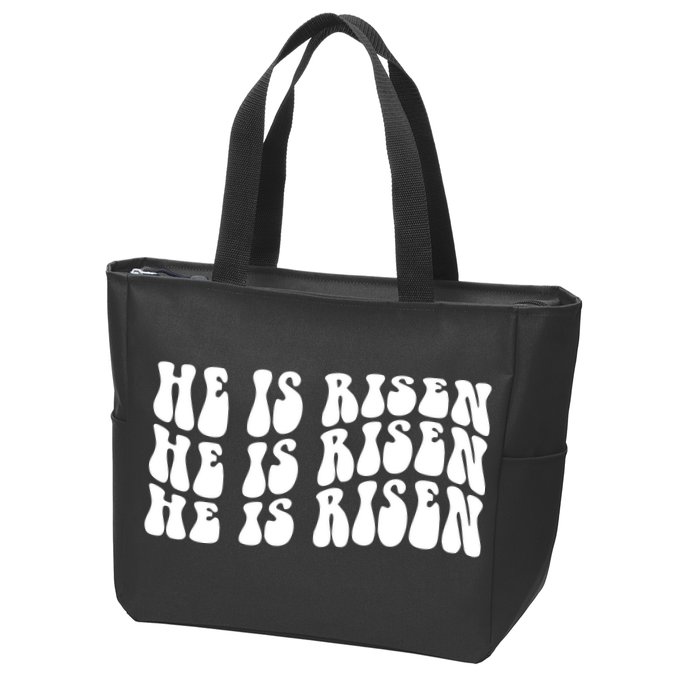 He Is Risen Jesus Retro Groovy Easter Zip Tote Bag