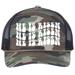 He Is Risen Jesus Retro Groovy Easter Retro Rope Trucker Hat Cap