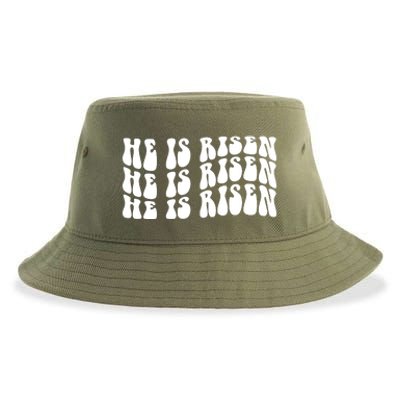 He Is Risen Jesus Retro Groovy Easter Sustainable Bucket Hat