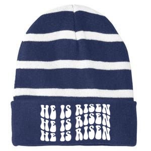 He Is Risen Jesus Retro Groovy Easter Striped Beanie with Solid Band