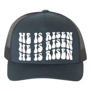 He Is Risen Jesus Retro Groovy Easter Yupoong Adult 5-Panel Trucker Hat