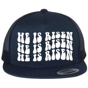 He Is Risen Jesus Retro Groovy Easter Flat Bill Trucker Hat