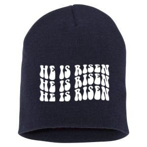 He Is Risen Jesus Retro Groovy Easter Short Acrylic Beanie