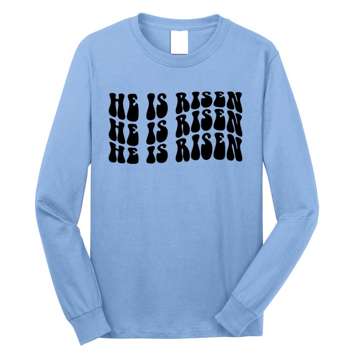 He Is Risen Jesus Retro Groovy Easter Long Sleeve Shirt