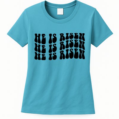 He Is Risen Jesus Retro Groovy Easter Womens T-Shirt