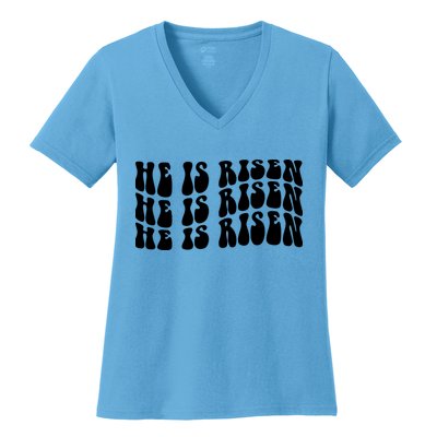 He Is Risen Jesus Retro Groovy Easter Women's V-Neck T-Shirt