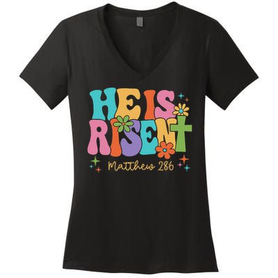 He Is Risen Jesus Christian Happy Easter Women Women's V-Neck T-Shirt