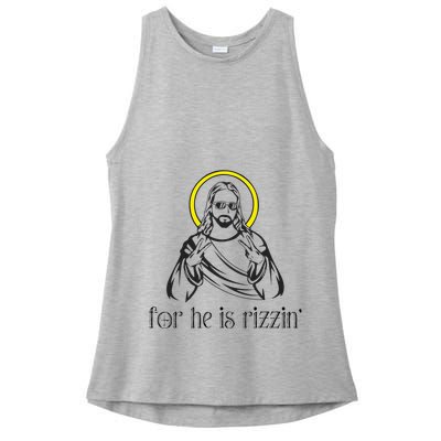 He Is Rizzin Funny Christian Religious Easter Sunday Ladies PosiCharge Tri-Blend Wicking Tank