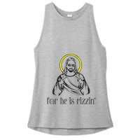 He Is Rizzin Funny Christian Religious Easter Sunday Ladies PosiCharge Tri-Blend Wicking Tank