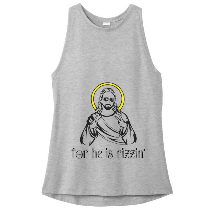 He Is Rizzin Funny Christian Religious Easter Sunday Ladies PosiCharge Tri-Blend Wicking Tank