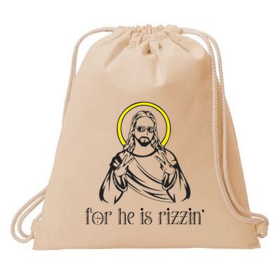 He Is Rizzin Funny Christian Religious Easter Sunday Drawstring Bag