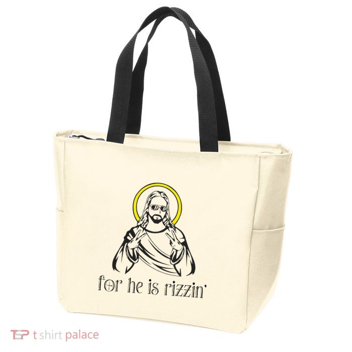 He Is Rizzin Funny Christian Religious Easter Sunday Zip Tote Bag