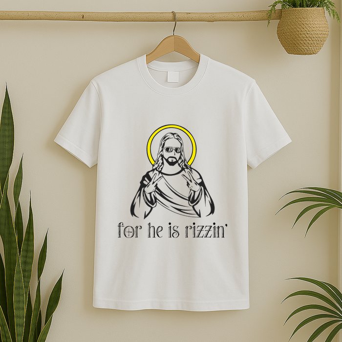 He Is Rizzin Funny Christian Religious Easter Sunday T-Shirt