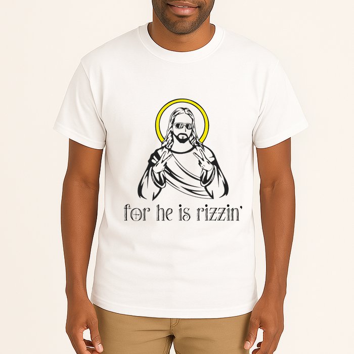 He Is Rizzin Funny Christian Religious Easter Sunday Tall T-Shirt
