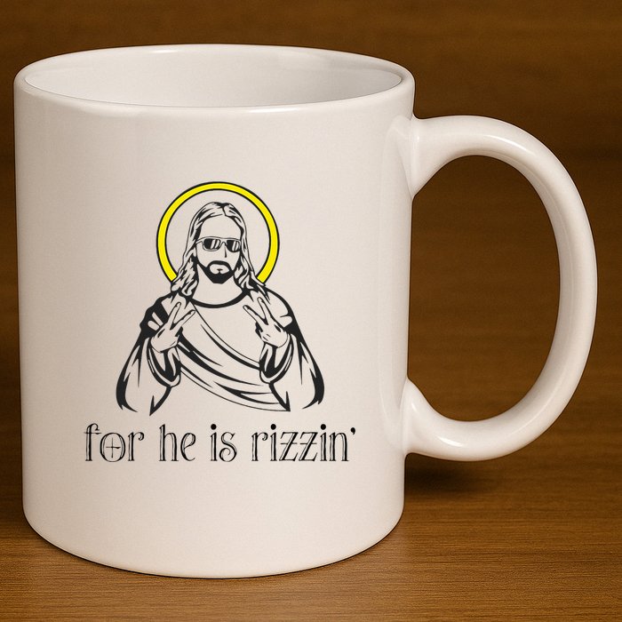 He Is Rizzin Funny Christian Religious Easter Sunday 11oz C Handle Ceramic Mug