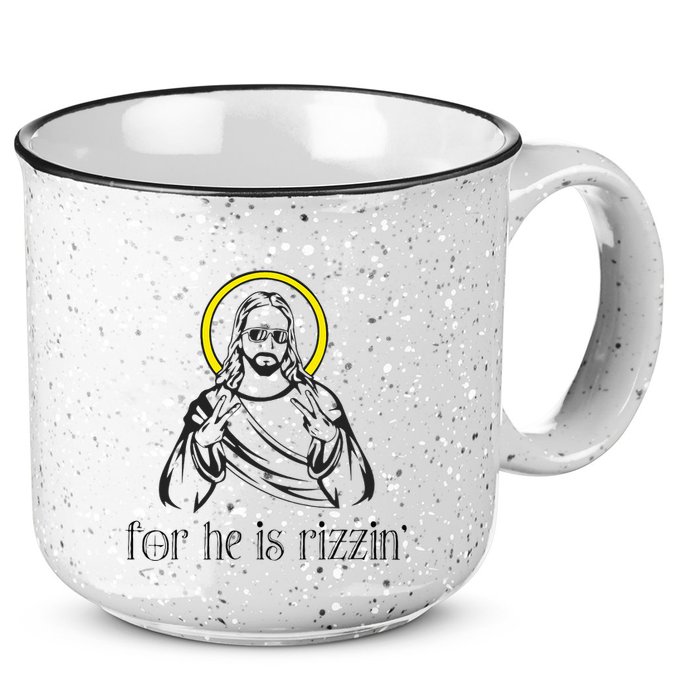 He Is Rizzin Funny Christian Religious Easter Sunday 15oz Campfire Ceramic Mug