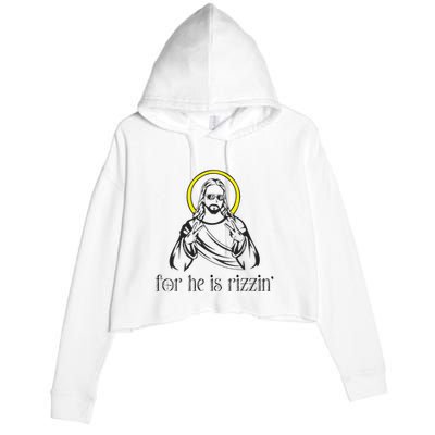 He Is Rizzin Funny Christian Religious Easter Sunday Crop Fleece Hoodie