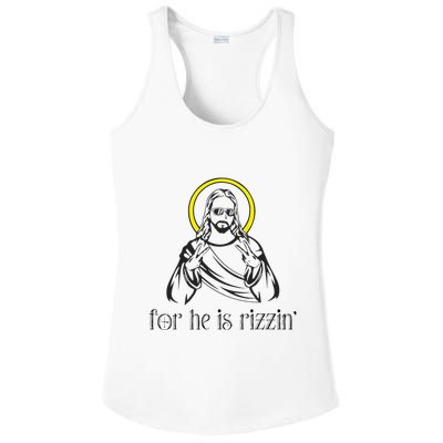 He Is Rizzin Funny Christian Religious Easter Sunday Ladies PosiCharge Competitor Racerback Tank