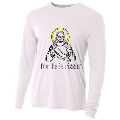 He Is Rizzin Funny Christian Religious Easter Sunday Cooling Performance Long Sleeve Crew