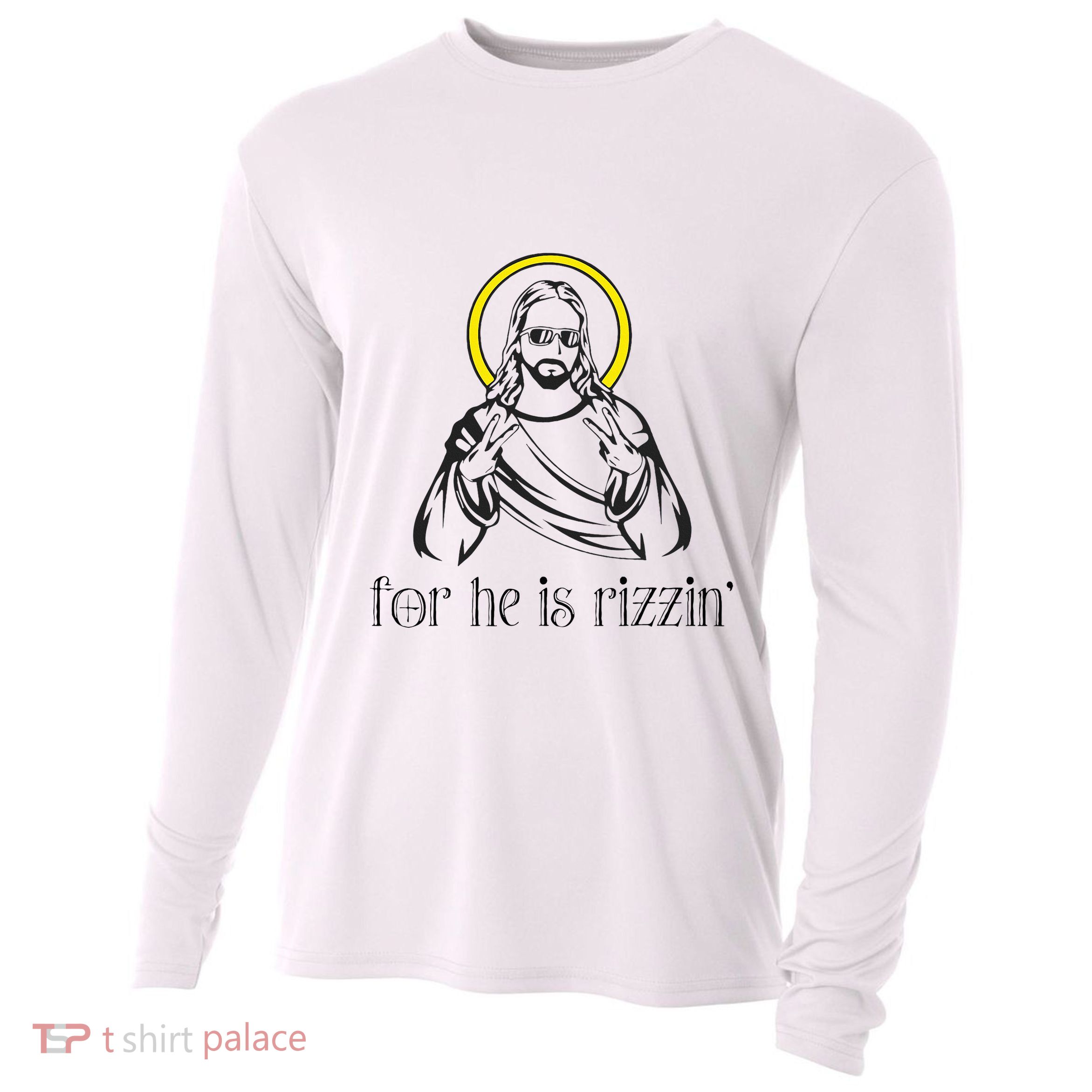 He Is Rizzin Funny Christian Religious Easter Sunday Cooling Performance Long Sleeve Crew