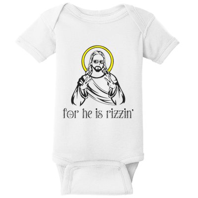He Is Rizzin Funny Christian Religious Easter Sunday Baby Bodysuit