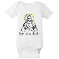 He Is Rizzin Funny Christian Religious Easter Sunday Baby Bodysuit