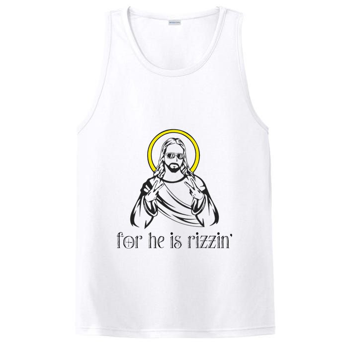 He Is Rizzin Funny Christian Religious Easter Sunday PosiCharge Competitor Tank