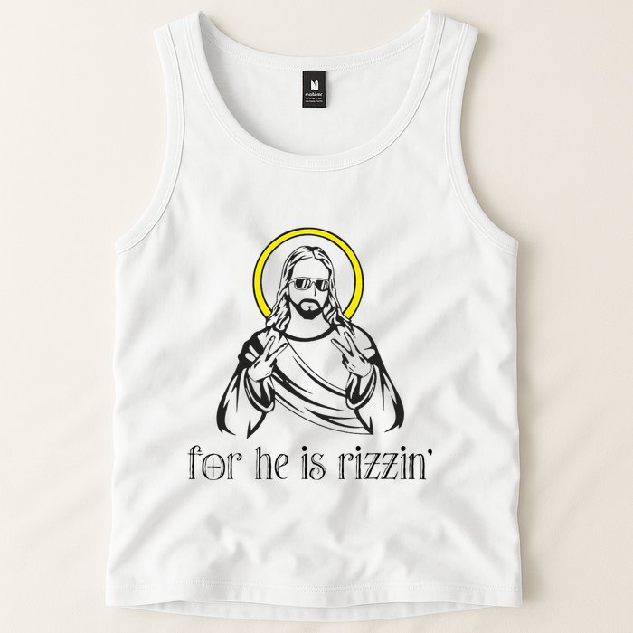 He Is Rizzin Funny Christian Religious Easter Sunday Tank Top