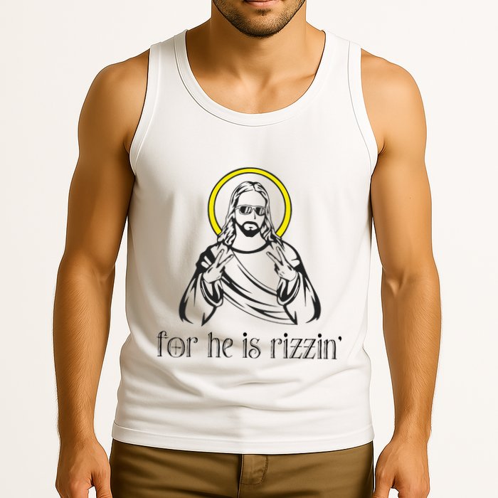 He Is Rizzin Funny Christian Religious Easter Sunday Tank Top