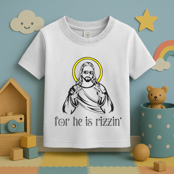 He Is Rizzin Funny Christian Religious Easter Sunday Toddler T-Shirt