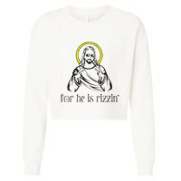 He Is Rizzin Funny Christian Religious Easter Sunday Cropped Pullover Crew