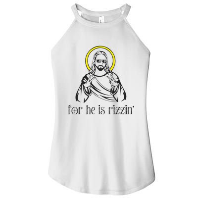 He Is Rizzin Funny Christian Religious Easter Sunday Women’s Perfect Tri Rocker Tank