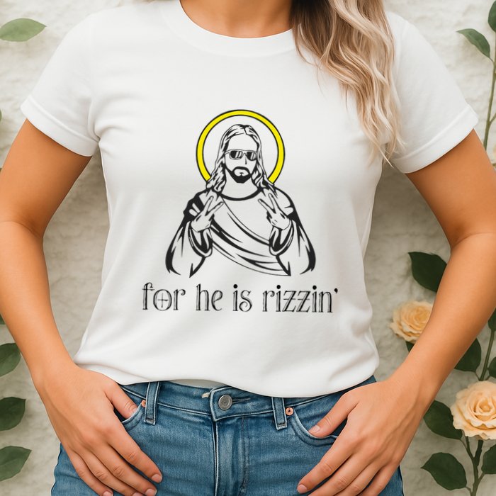 He Is Rizzin Funny Christian Religious Easter Sunday Womens T-Shirt