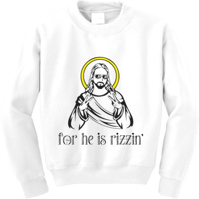 He Is Rizzin Funny Christian Religious Easter Sunday Kids Sweatshirt