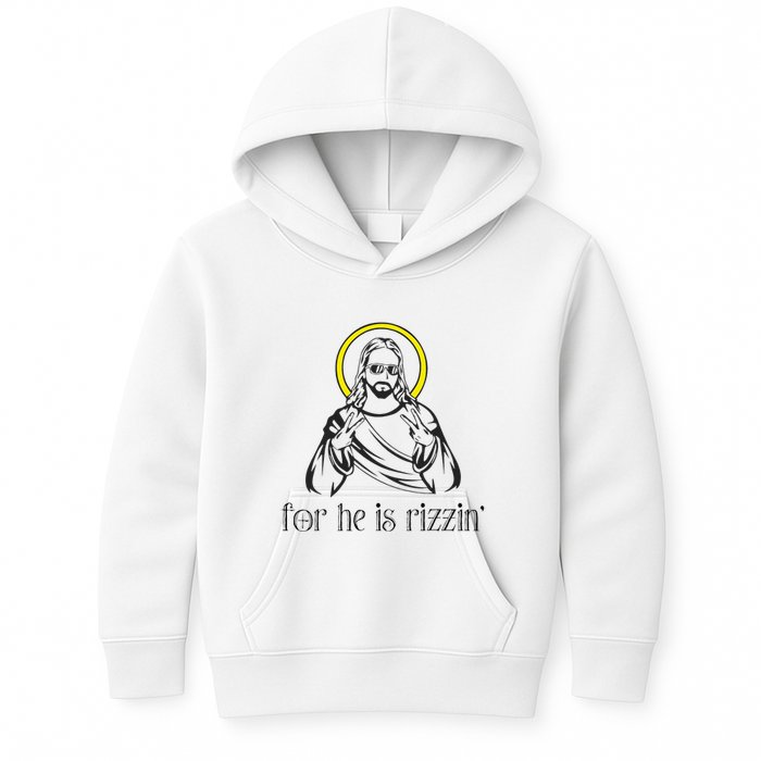He Is Rizzin Funny Christian Religious Easter Sunday Kids Hoodie