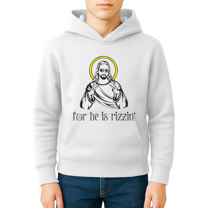 He Is Rizzin Funny Christian Religious Easter Sunday Kids Hoodie