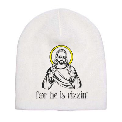 He Is Rizzin Funny Christian Religious Easter Sunday Short Acrylic Beanie