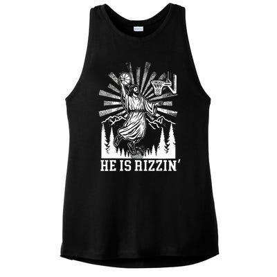 He Is Rizzin Funny Jesus Basketball Christian Religious Ladies PosiCharge Tri-Blend Wicking Tank