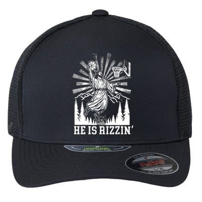 He Is Rizzin Funny Jesus Basketball Christian Religious Flexfit Unipanel Trucker Cap