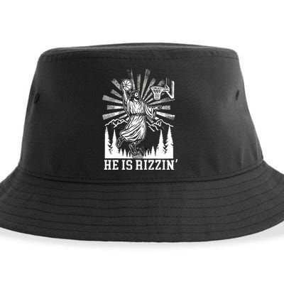 He Is Rizzin Funny Jesus Basketball Christian Religious Sustainable Bucket Hat