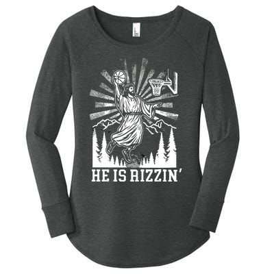 He Is Rizzin Funny Jesus Basketball Christian Religious Women's Perfect Tri Tunic Long Sleeve Shirt