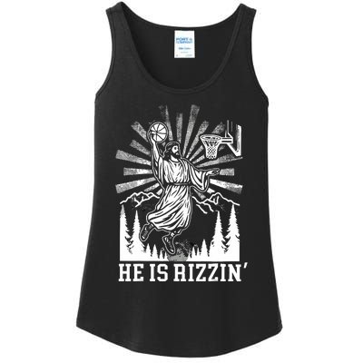 He Is Rizzin Funny Jesus Basketball Christian Religious Ladies Essential Tank