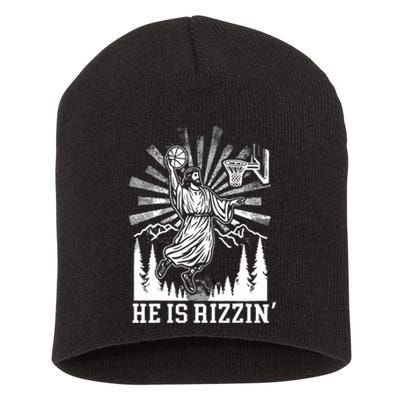 He Is Rizzin Funny Jesus Basketball Christian Religious Short Acrylic Beanie