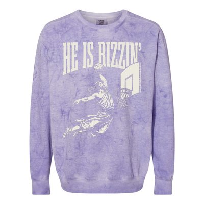 He Is Rizzin Jesus Playing Basketball Colorblast Crewneck Sweatshirt