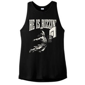 He Is Rizzin Jesus Playing Basketball Ladies PosiCharge Tri-Blend Wicking Tank