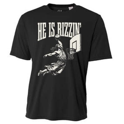 He Is Rizzin Jesus Playing Basketball Cooling Performance Crew T-Shirt