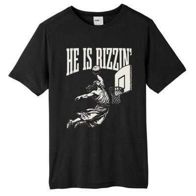 He Is Rizzin Jesus Playing Basketball Tall Fusion ChromaSoft Performance T-Shirt