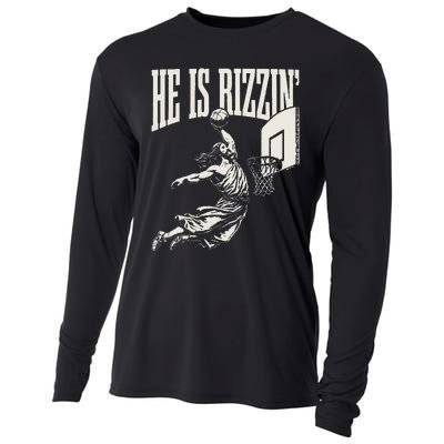 He Is Rizzin Jesus Playing Basketball Cooling Performance Long Sleeve Crew